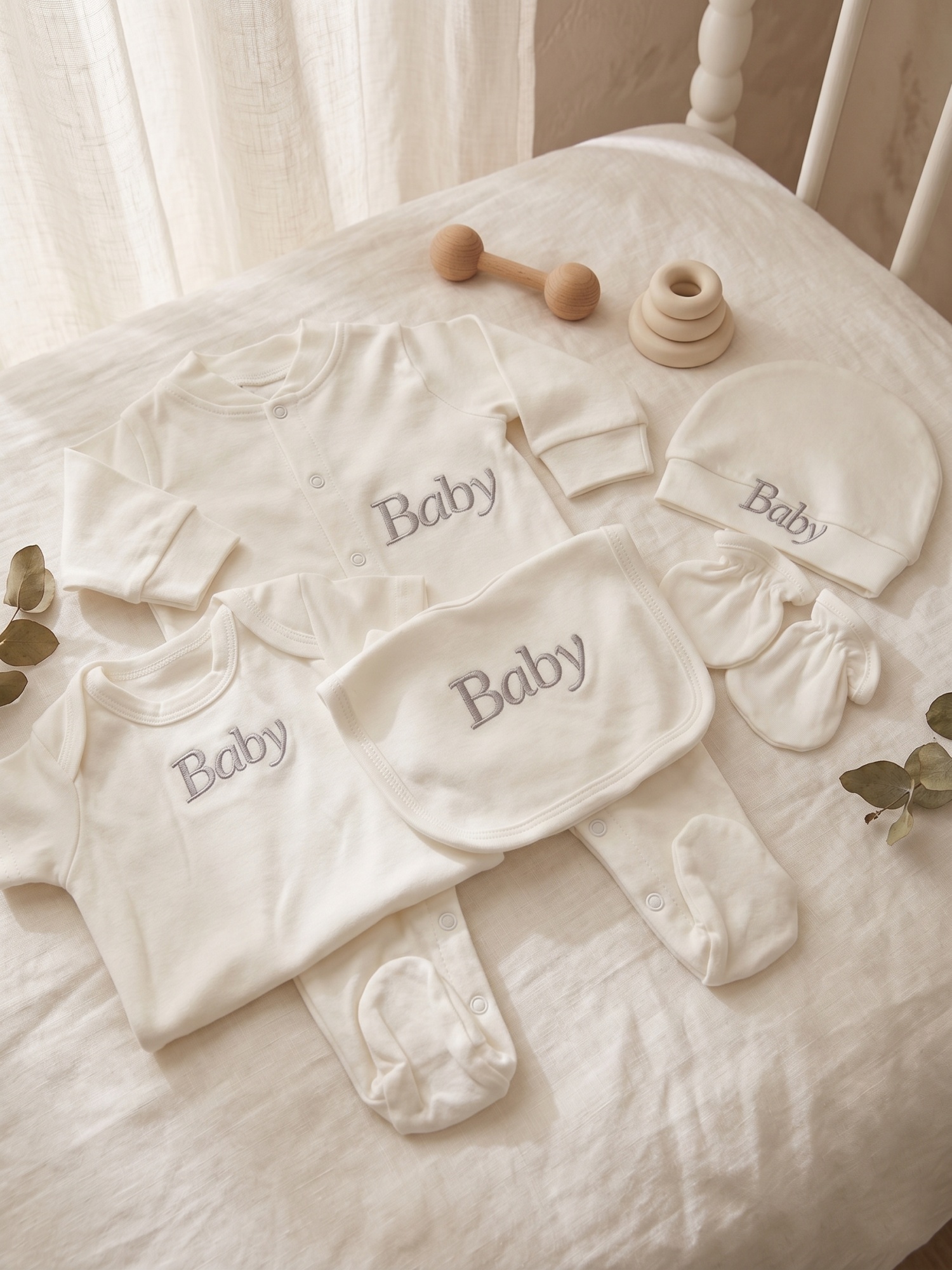 Baby Clothing Keepsake - Minimalist Solid Color Embroidered Baby Clothing